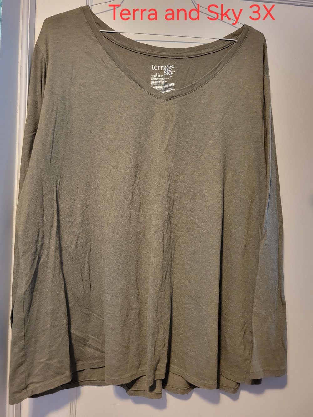 Terra & Sky Olive V-Neck Long Sleeve Tee